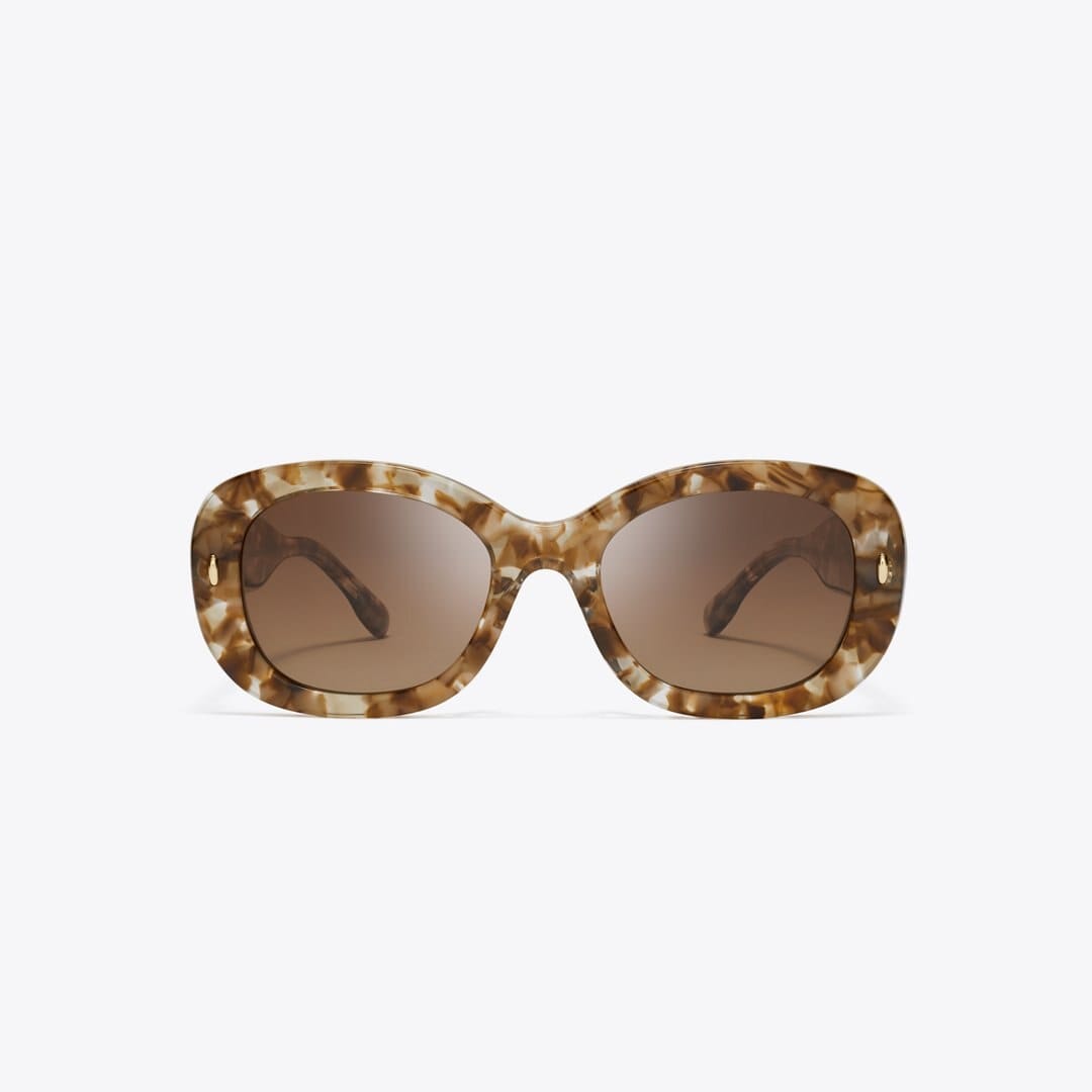 Tory Burch Miller Oval Sunglasses TRANSPARENT TORT/ POLAR BROWN GRADIENT