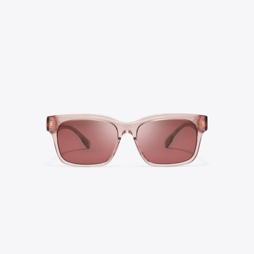 Tory Burch Miller Rectangle Sunglasses TRANSPARENT PINK/WINE