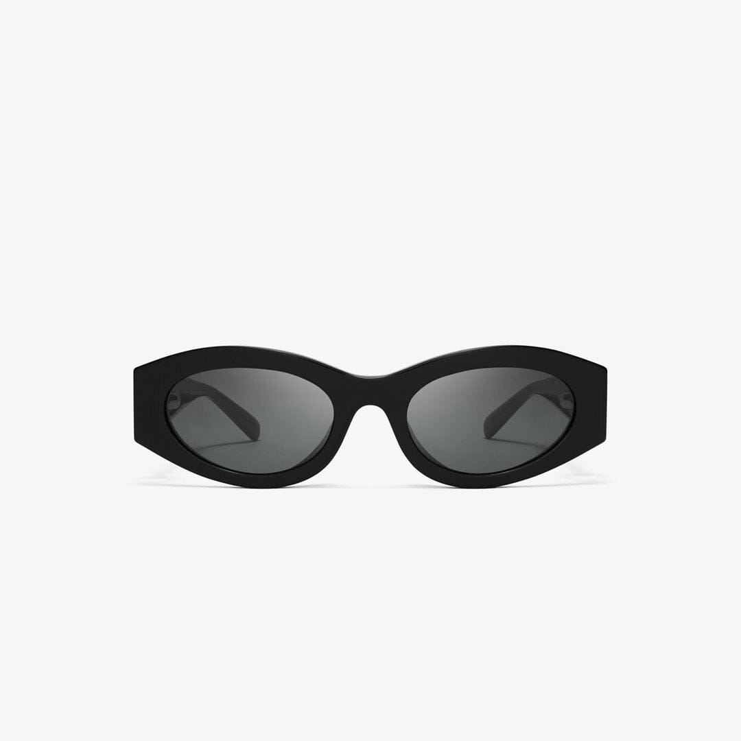 Tory Burch Pierced Oval Sunglasses BLACK/DARK GREY