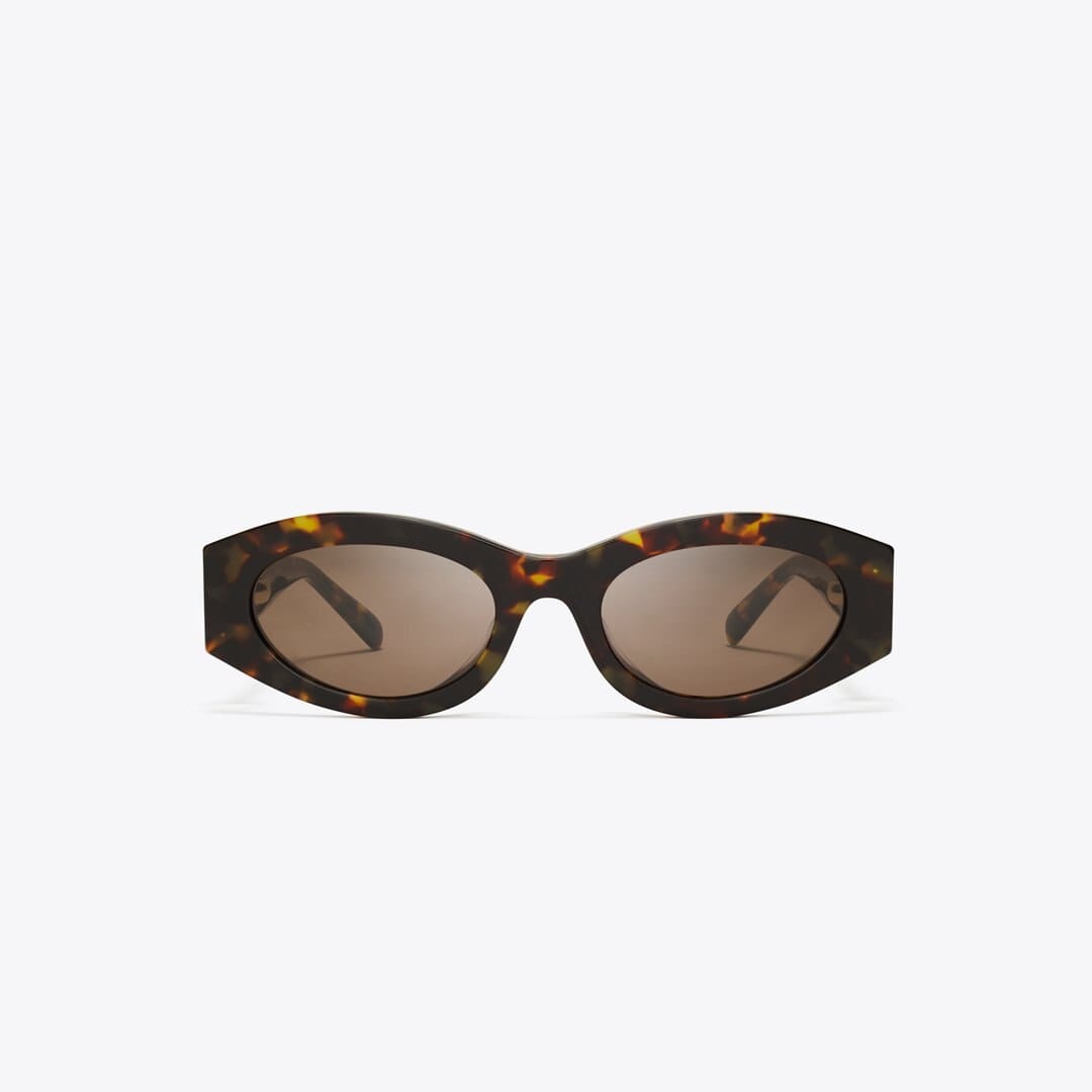 Tory Burch Pierced Oval Sunglasses DARK TORTOISE/SOLID BROWN