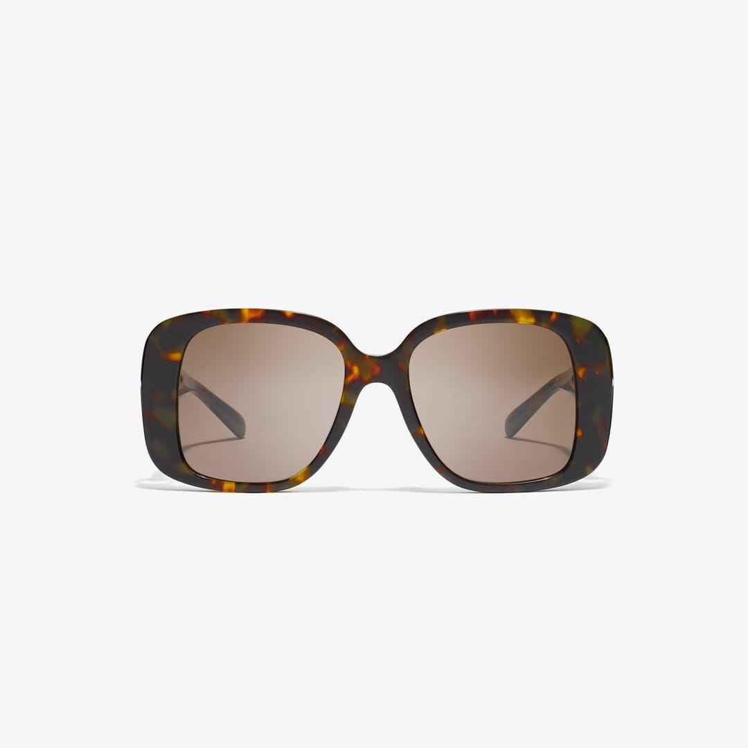 Tory Burch Pierced Oversized Square Sunglasses DARK TORTOISE/SOLID BROWN