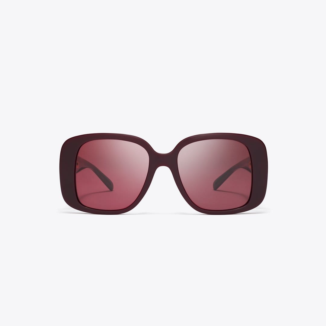 Tory Burch Pierced Oversized Square Sunglasses BURGUNDY/WINE
