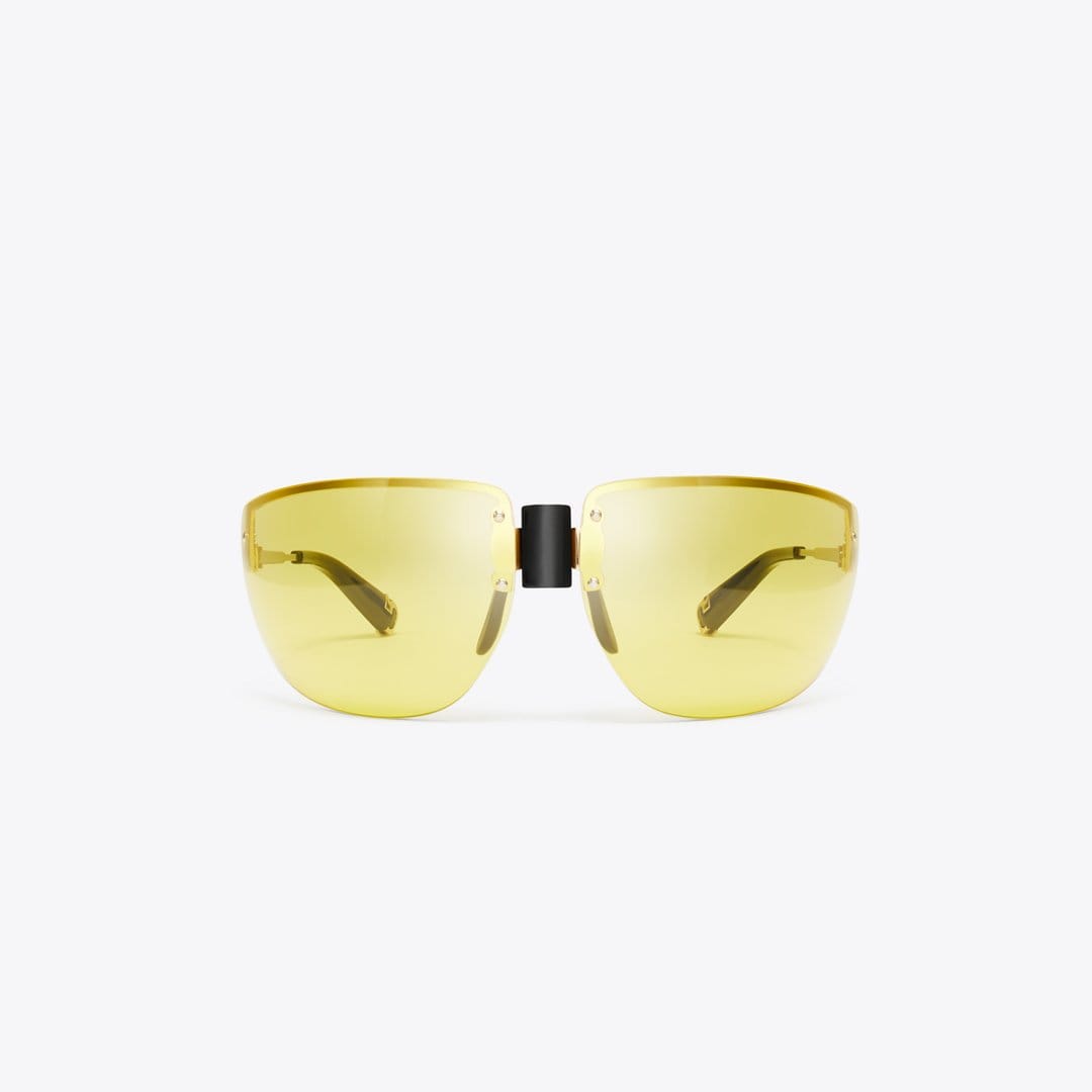 Tory Burch Shield Runway Sunglasses SHINY LIGHT GOLD/YELLOW