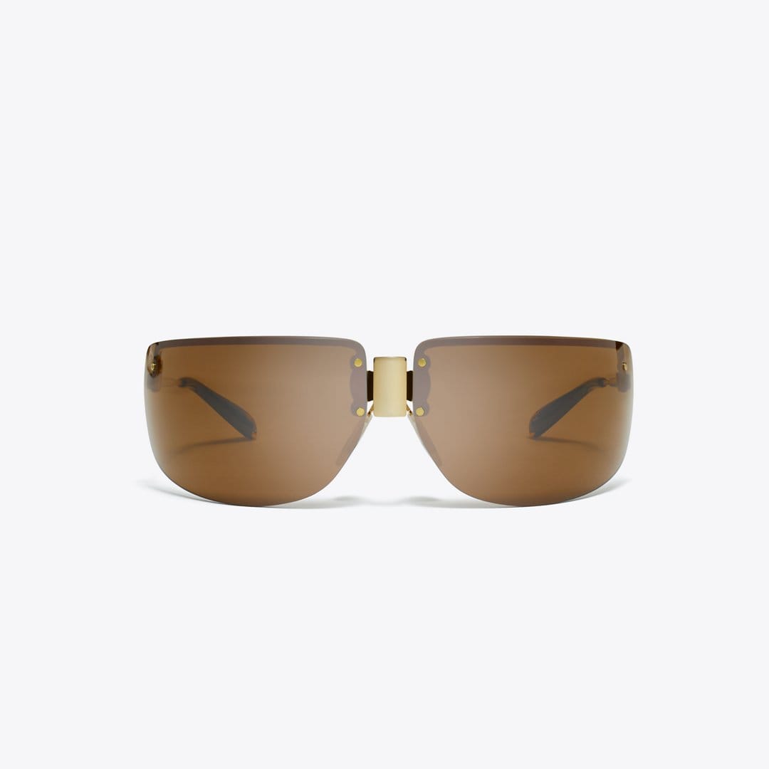 Tory Burch Shield Runway Sunglasses SHINY GOLD/BROWN