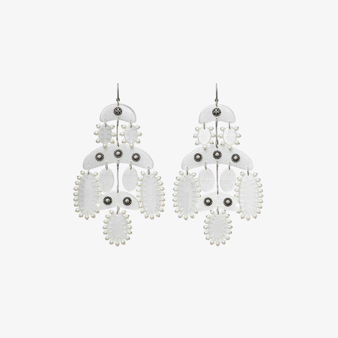 Tory Burch Abstract Beaded Chandelier Earrings Antique Tory Silver / Clear