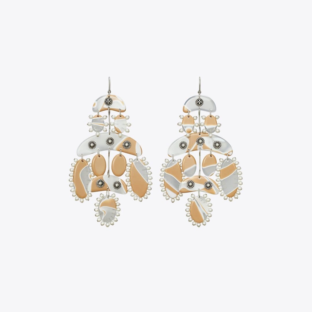 Tory Burch Abstract Beaded Chandelier Earrings Antique Tory Silver / Multi