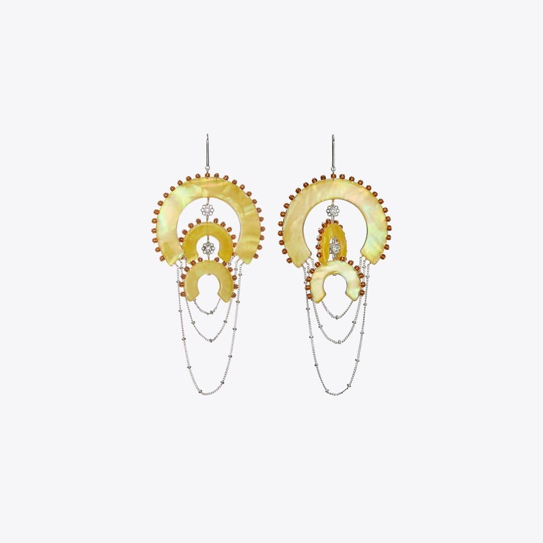 Tory Burch Curiosity Chandelier Earrings Antique Light Silver / Yellow