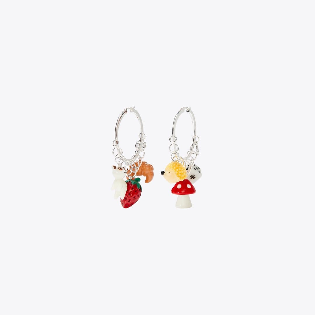 Tory Burch Curiosity Charm Hoop Earrings Light Silver / Multi