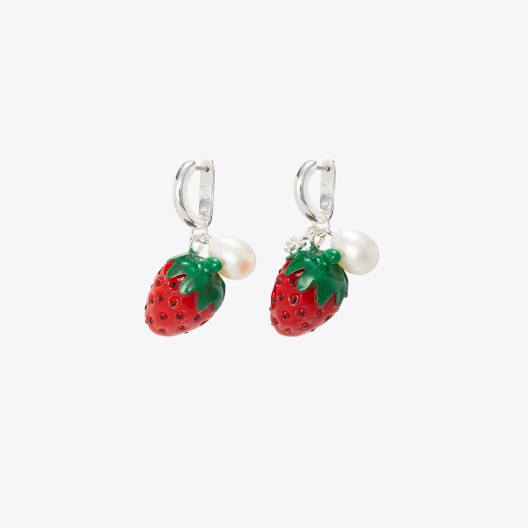 Tory Burch Curiosity Strawberry Earrings Light Silver / Red / Pearl