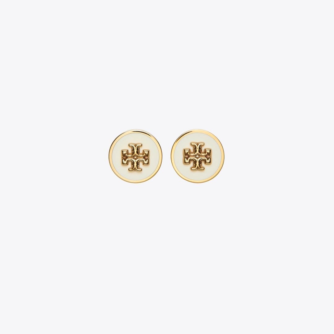 Tory Burch Icon Enamel Circle-Stud Earrings Tory Gold / New Ivory