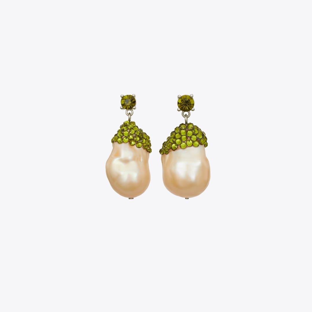 Tory Burch Moondance Crystal and Pearl Drop Earrings Pink / Green
