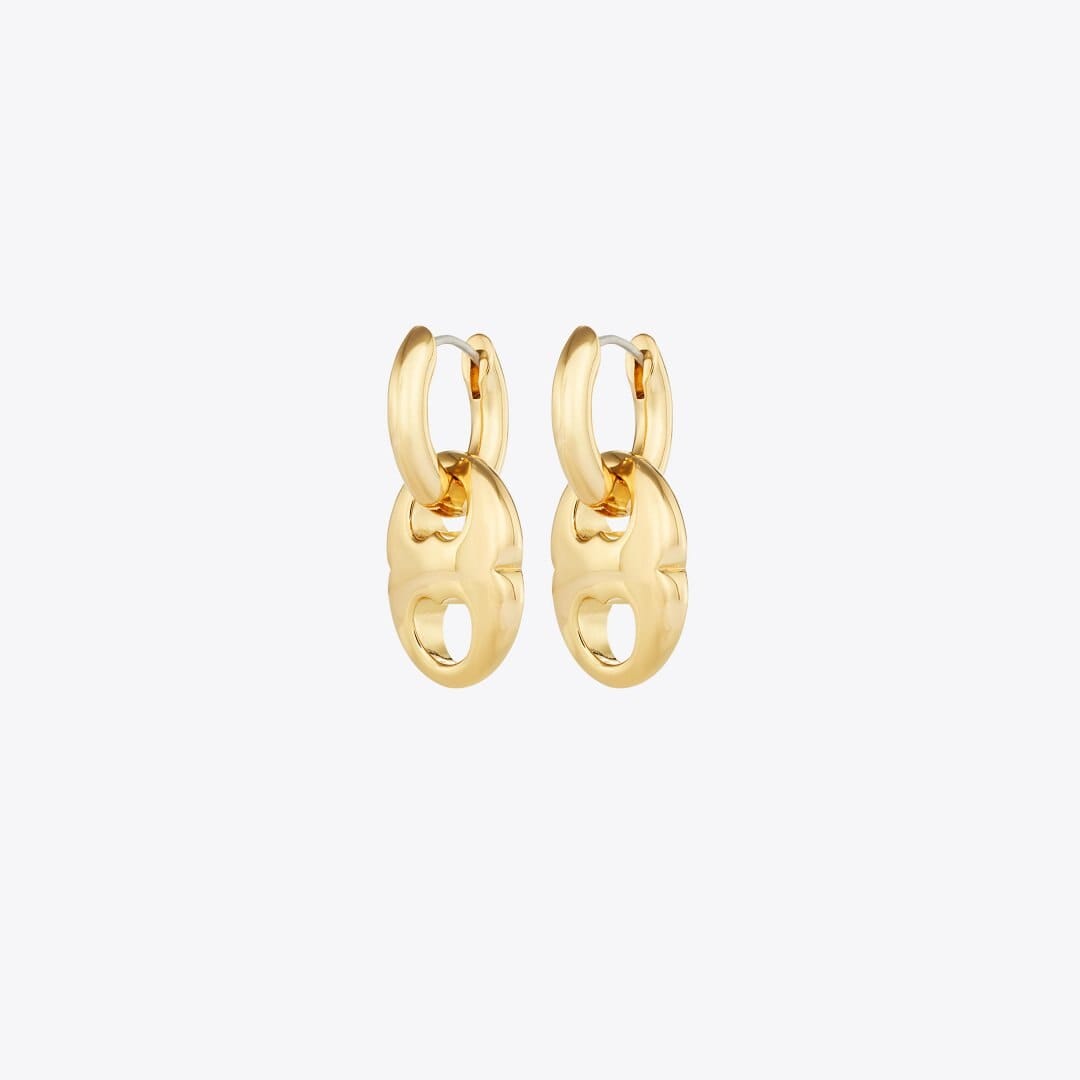 Tory Burch Gemini Link Small Hoop Earrings Light Brass