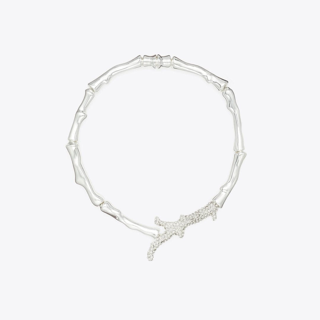 Tory Burch Curiosity Coral Necklace Light Silver / Crystal