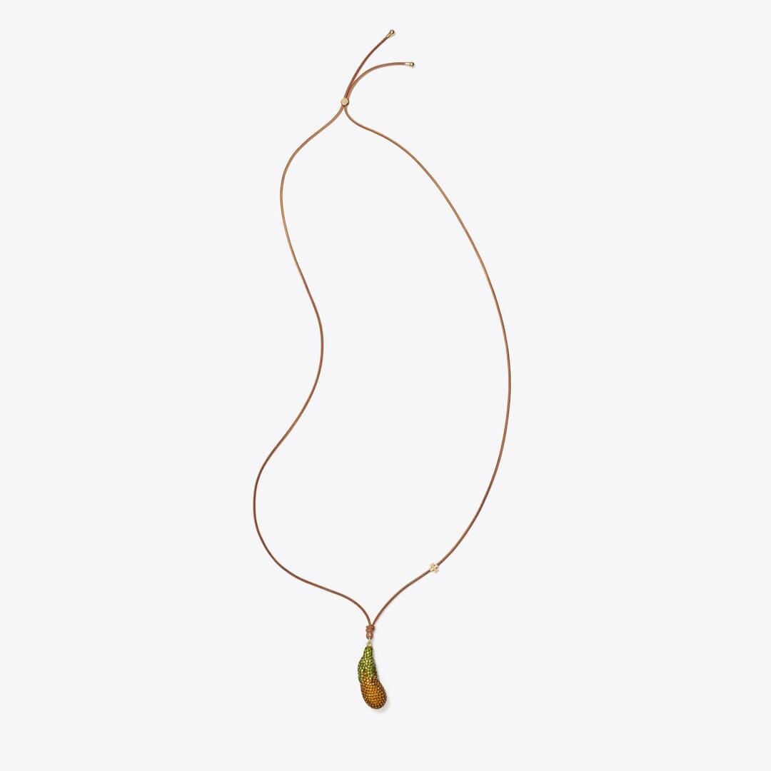 Tory Burch Curiosity Eggplant Pendant Vachetta / Orange