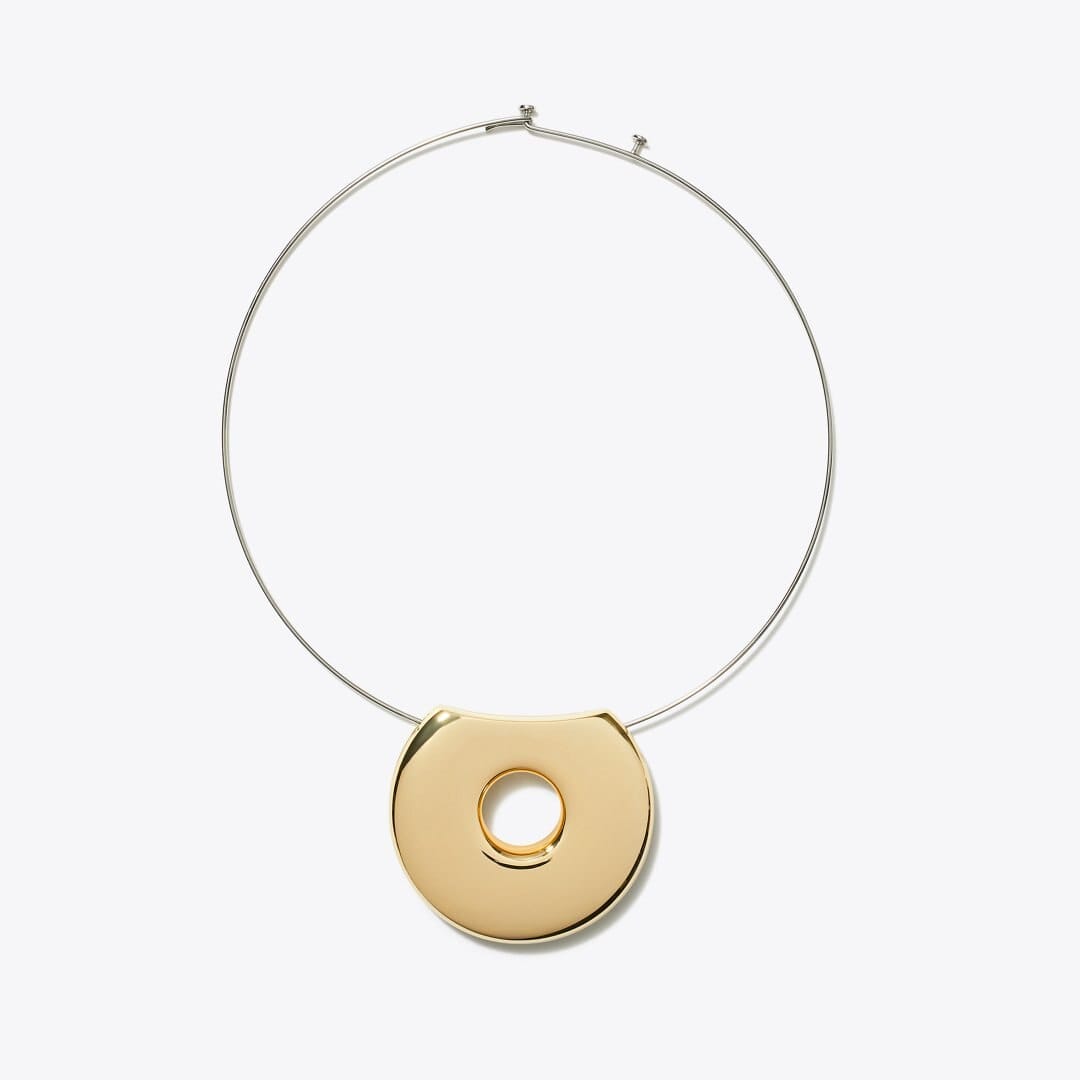 Tory Burch Pierced Collar Necklace Light Brass / Light Silver