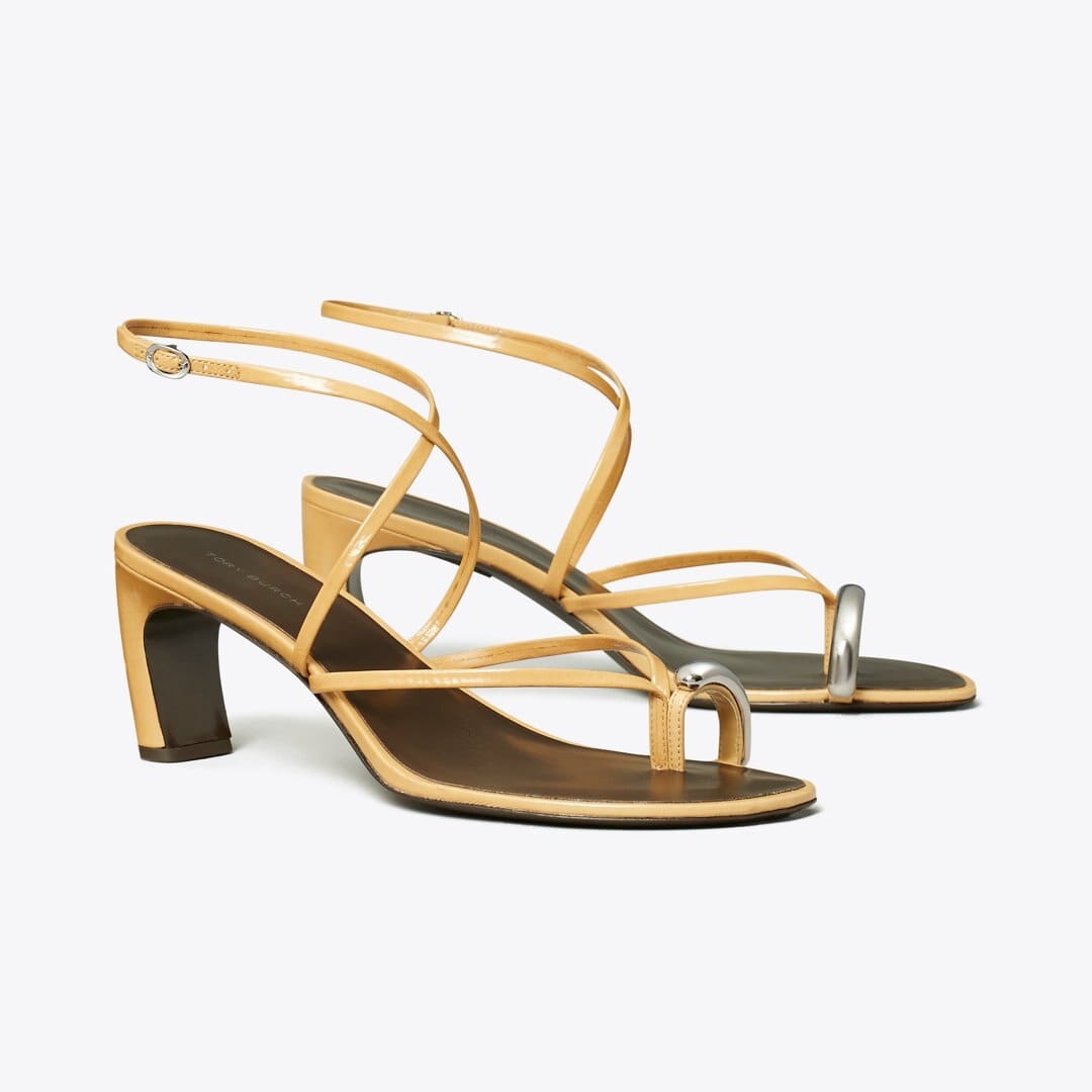 Tory Burch Pierced Multi - Strap Heeled Sandal CANTUCCI / SILVER
