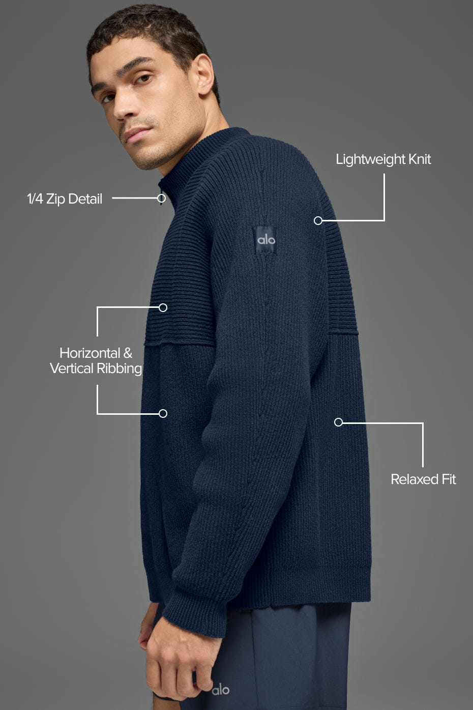 ALO Yoga Domain Shift Rib Knit 1/4 Zip Sweater