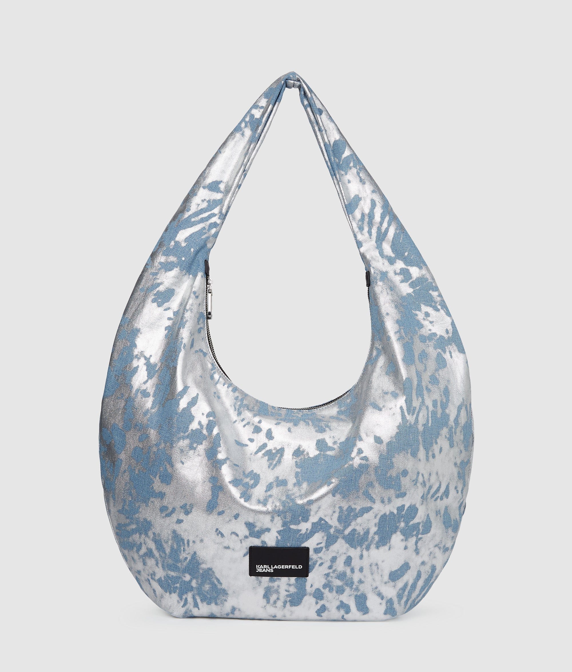 KarlLagerfeld Large High - Shine Denim Hobo Bag Silver Coated Denim