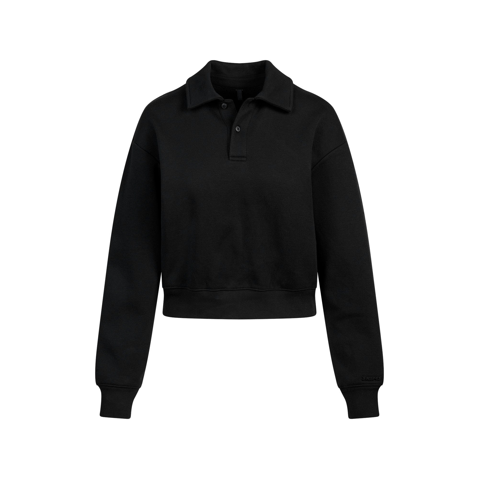 Skims Cotton Fleece Polo Sweatshirt Onyx