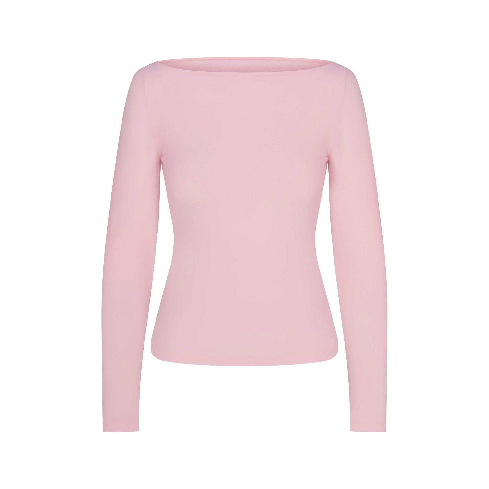 Skims Cotton Jersey Long Sleeve Boatneck Top Cherry Blossom