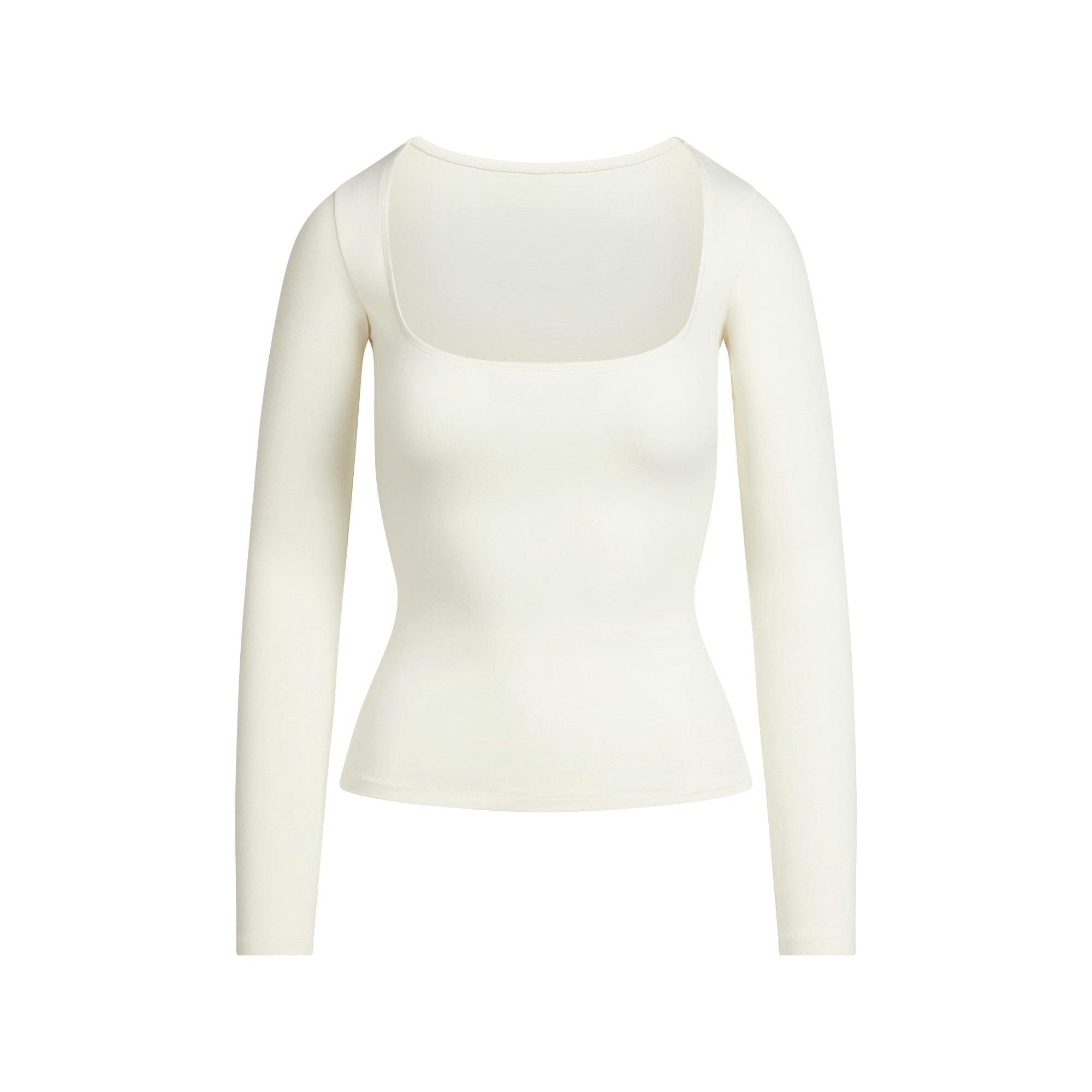 Skims Cotton Jersey Scoop Neck Long Sleeve Top Marble