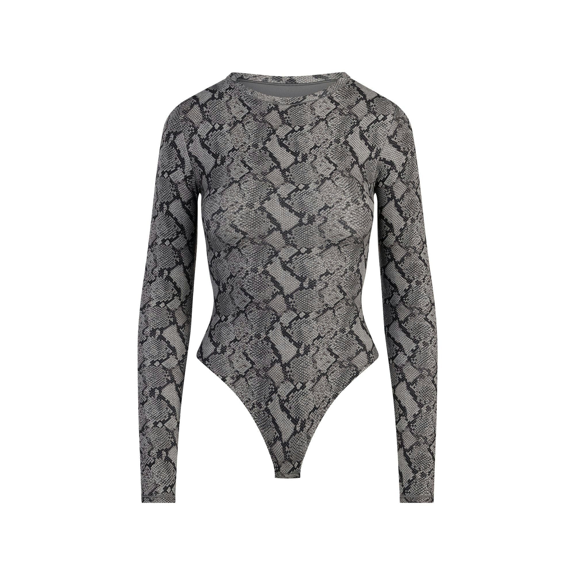 Skims Fits Everybody Long Sleeve Crew Neck Bodysuit Shadow Snake Print