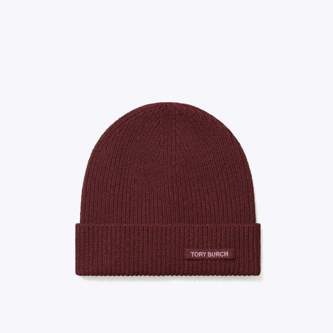 Tory Burch Ribbed Knit Beanie Burgundy