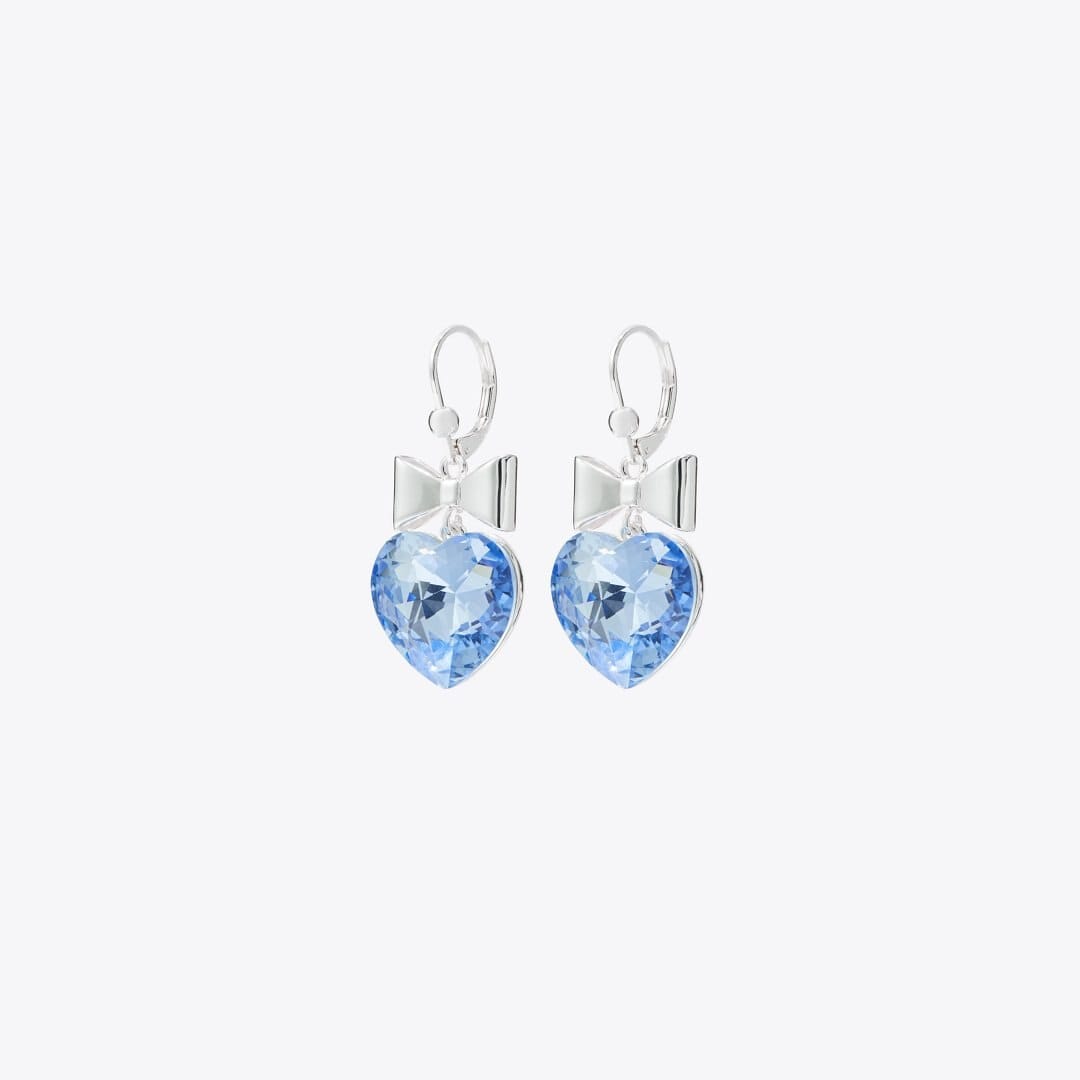 Tory Burch Curiosity Heart and Bow Earrings Light Silver / Blue