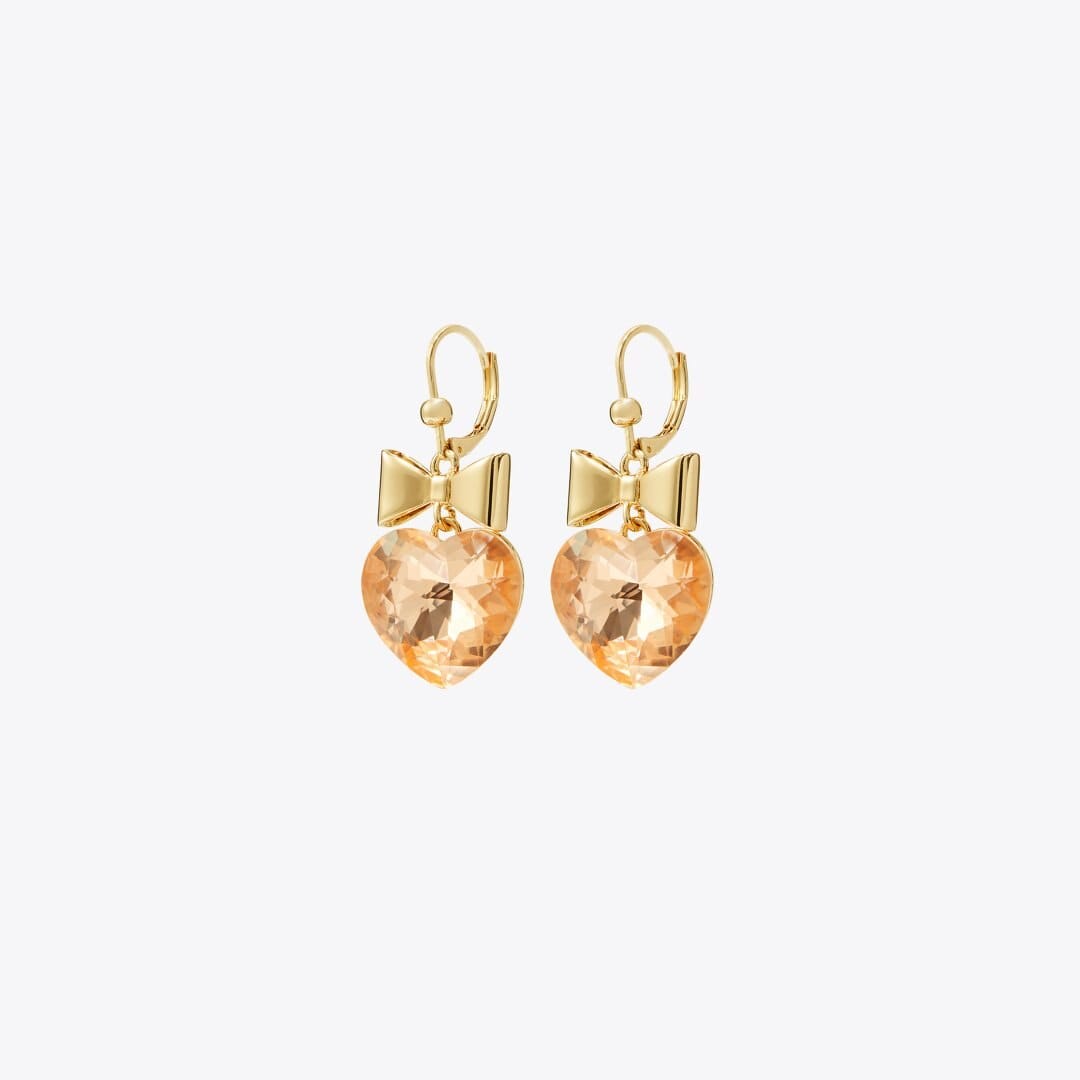 Tory Burch Curiosity Heart and Bow Earrings Tory Gold / Papaya Pink