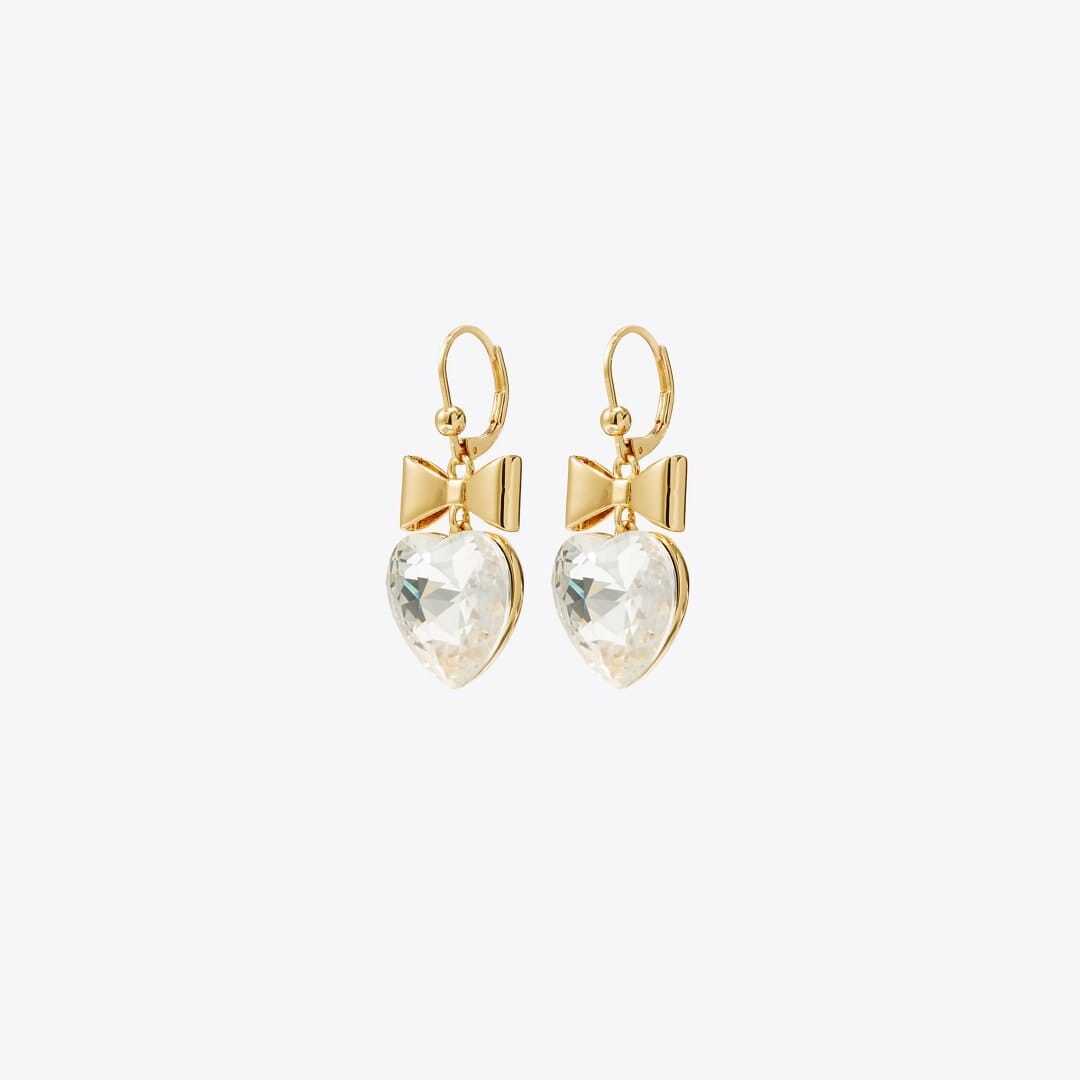 Tory Burch Curiosity Heart and Bow Earrings Tory Gold / Crystal