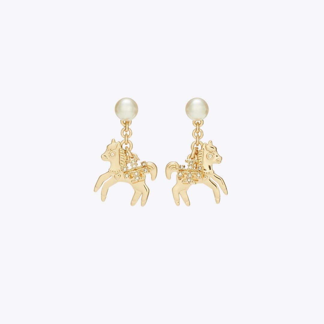 Tory Burch Curiosity Horse Charm Earrings Tory Gold / Pearl