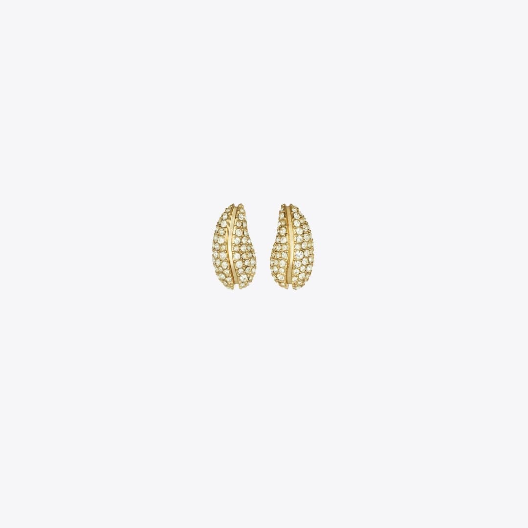 Tory Burch Mini Pierced Pav Earrings Light Brass / Crystal