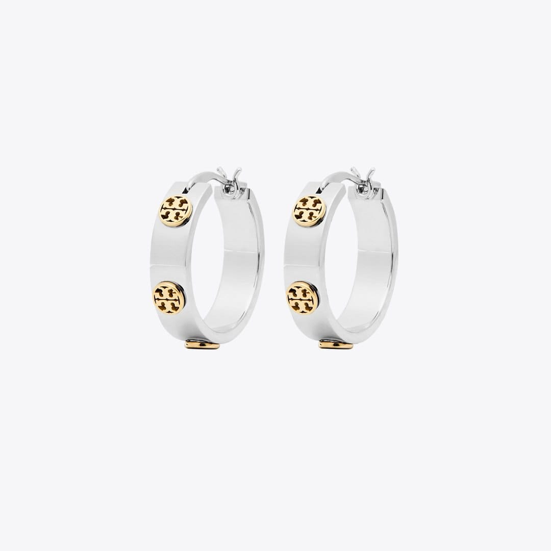 Tory Burch Small Icon Hoop Earrings Tory Silver / Tory Gold