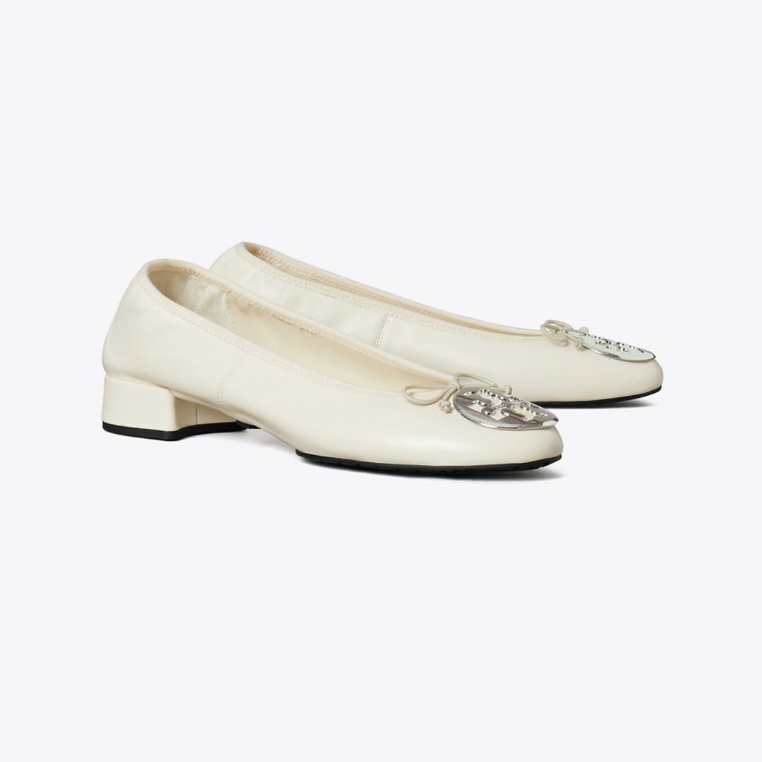 Tory Burch Reva Heeled Ballet LIGHT CREAM / SILVER