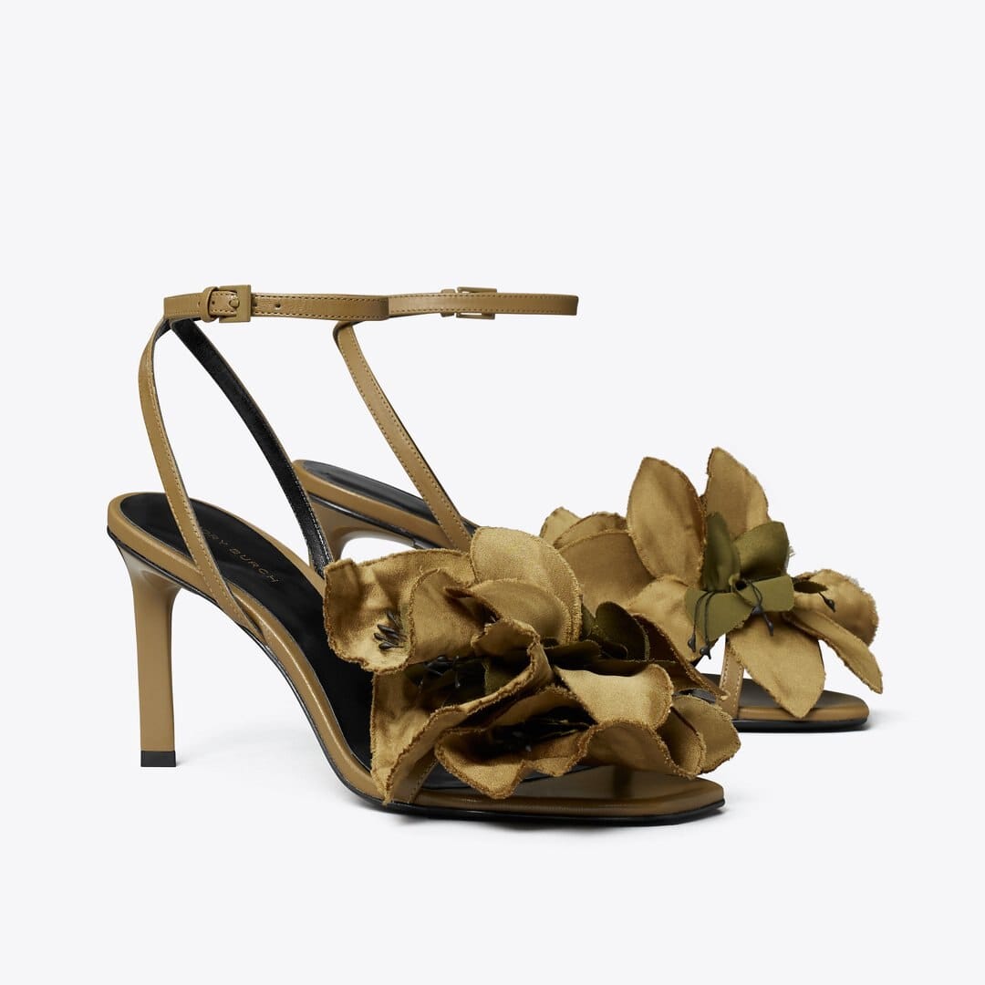 Tory Burch Flower Heeled Sandal OLIVE GREEN