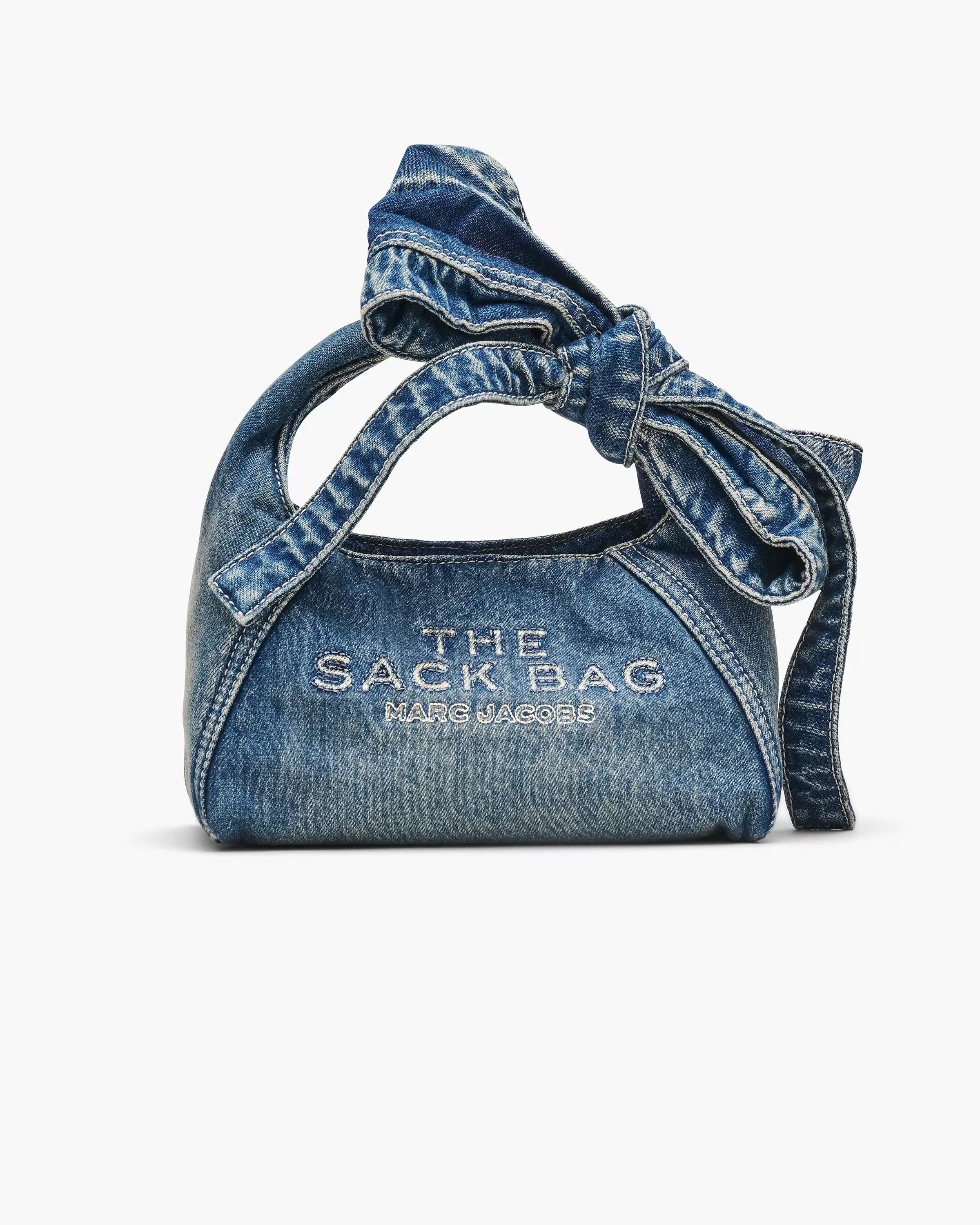 Marc Jacobs The Bow Denim Mini Sack Bag Medium Wash Indigo
