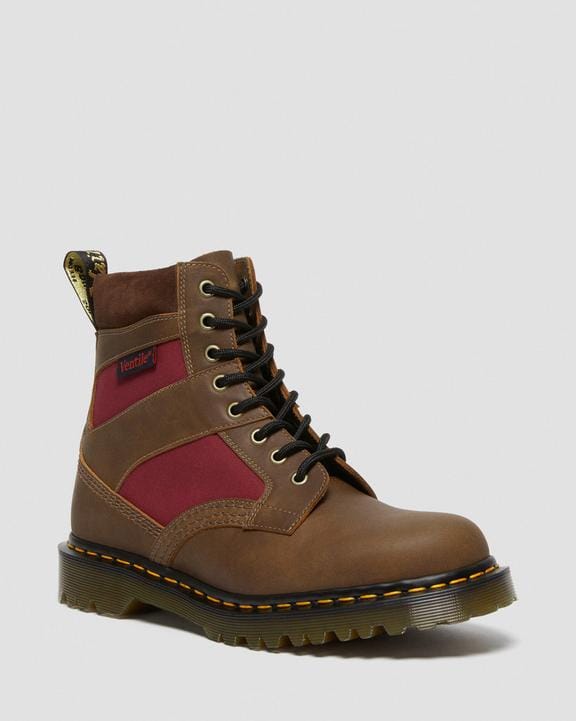 Dr Martens 1460 Made In England Padded Panel Lace Up Boots - Brown+Oxblood