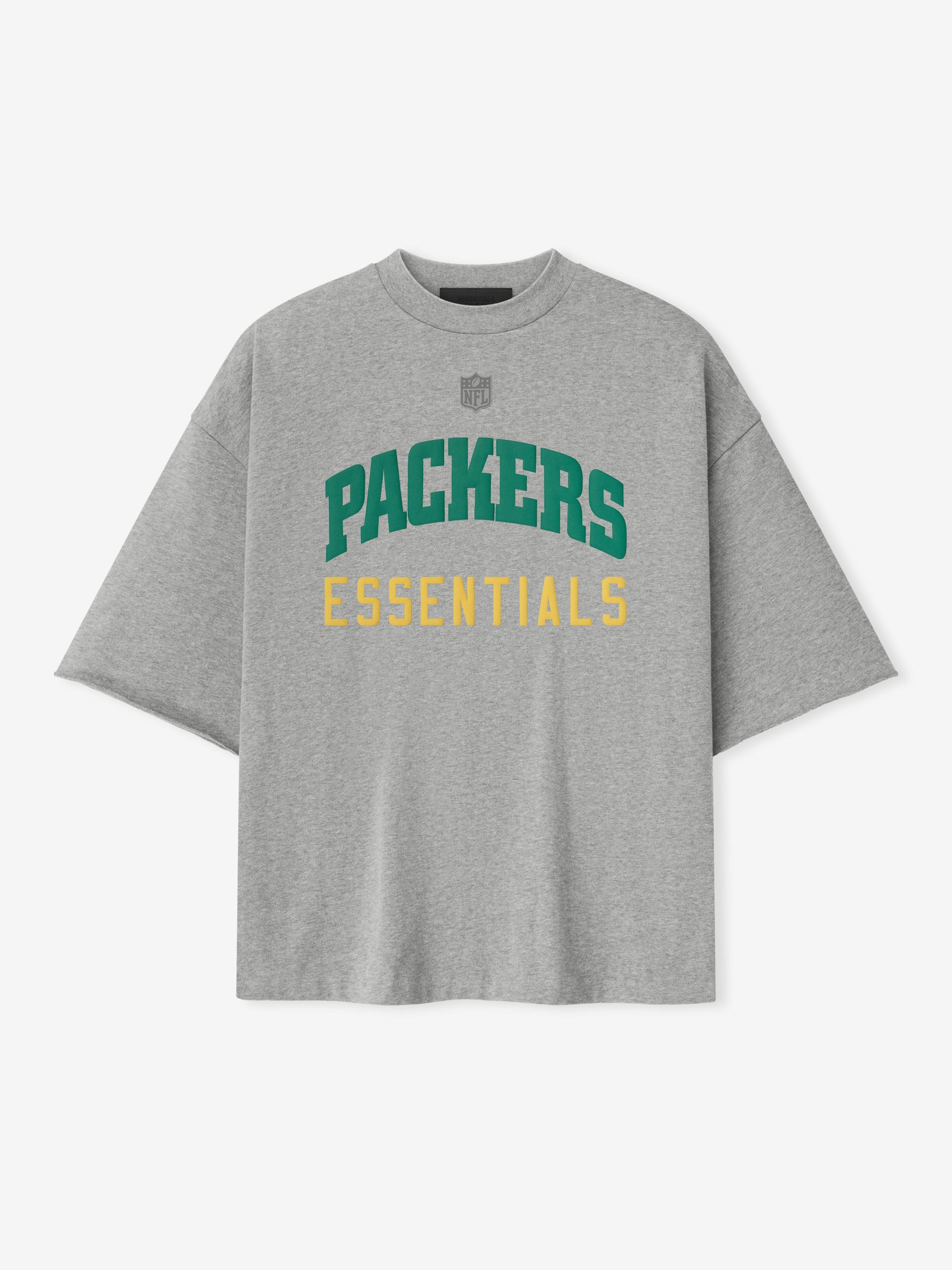 Essentials Packers 90S 3/4 Sleeve Football T-Shirt Concrete Heather