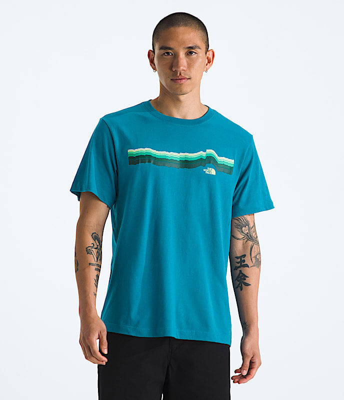 The North Face Men Evolution Tequila Sunrise Short - Sleeve TeeGraphic Bark Mist Dusk Blue Sumac White Dune