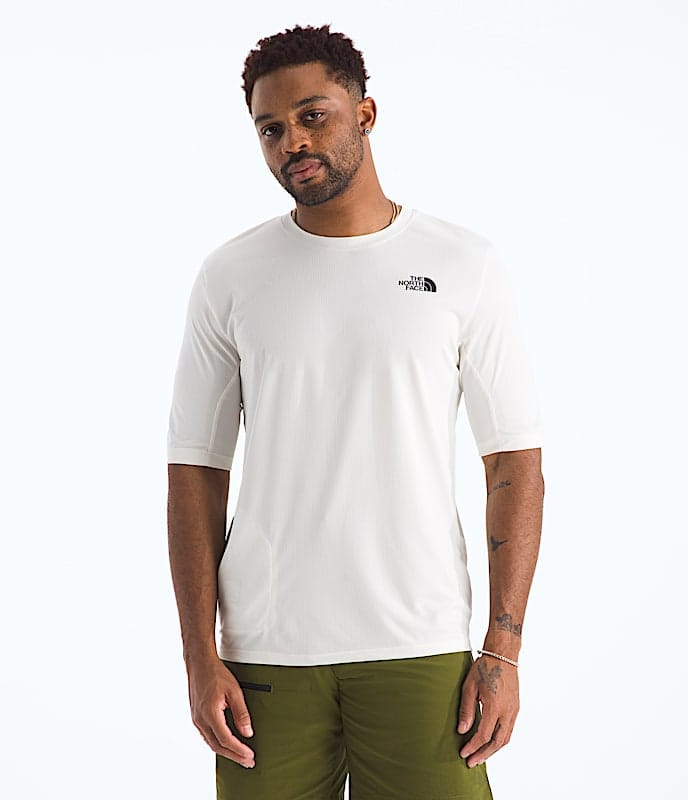 The North Face Men LIGHTRANGE Packable Short - Sleeve T-Shirt White Dune Forest Olive TNF Black