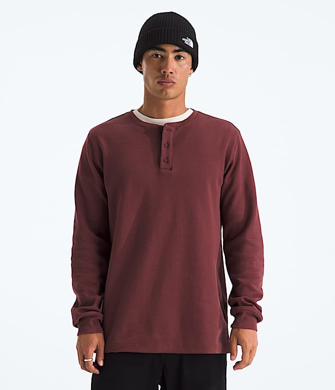 The North Face Men Waffle Long - Sleeve Henley Sumac White Dune Summit Navy