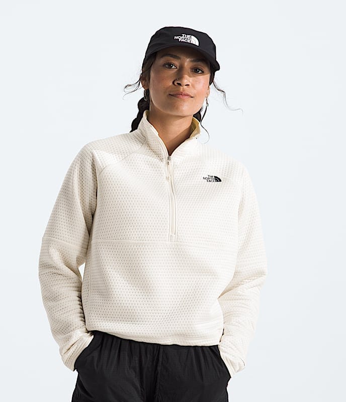 The North Face Women DOTKNIT Thermal Zip White Dune TNF Black