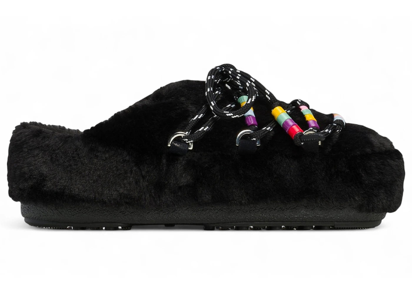 Moon Boot Mule Faux Fur Black Beads Womens