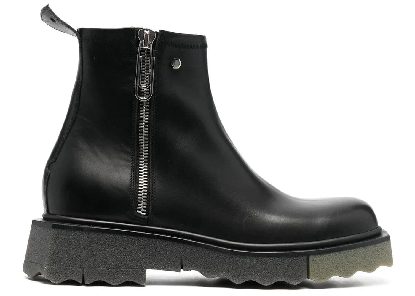 Off-White Leather Sponge Zip Boot Black Army