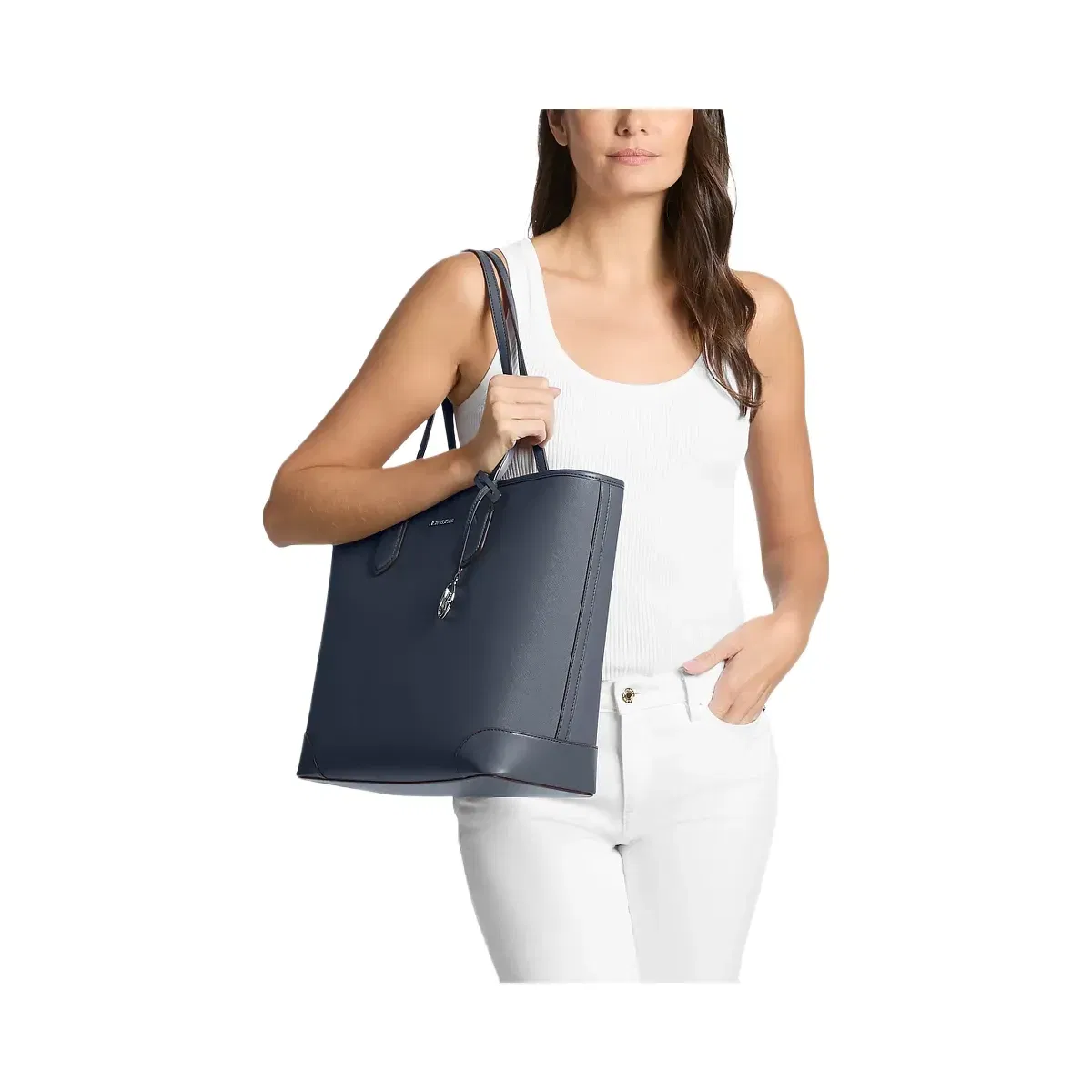 Michael Kors Eva Large Saffiano Leather Tote Bag Navy