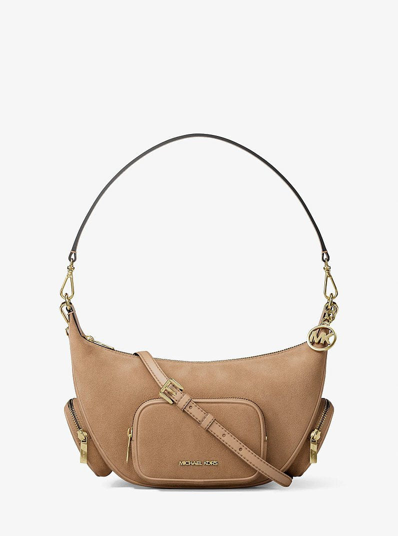 Michael Kors Merritt Medium Suede Convertible Shoulder Bag Camel