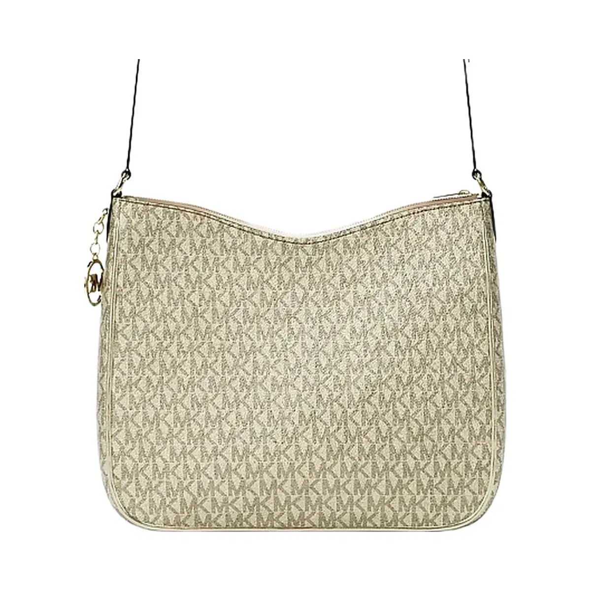 Michael Kors Nayla Medium Metallic Signature Logo Messenger Bag Pale Gold