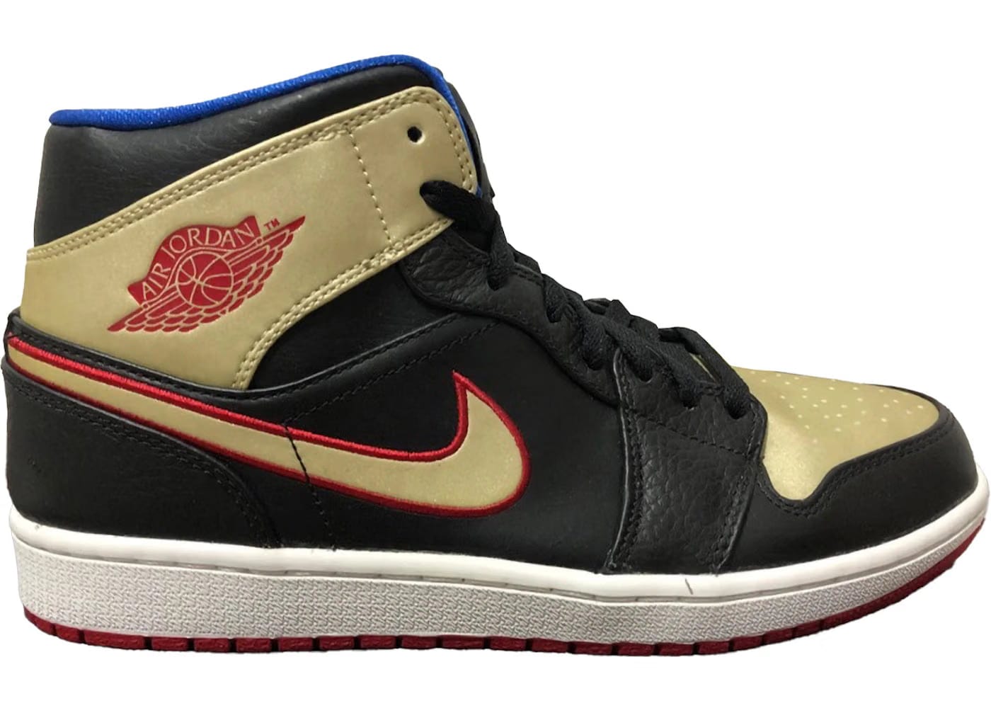 Jordan 1 Mid Black Gold Red