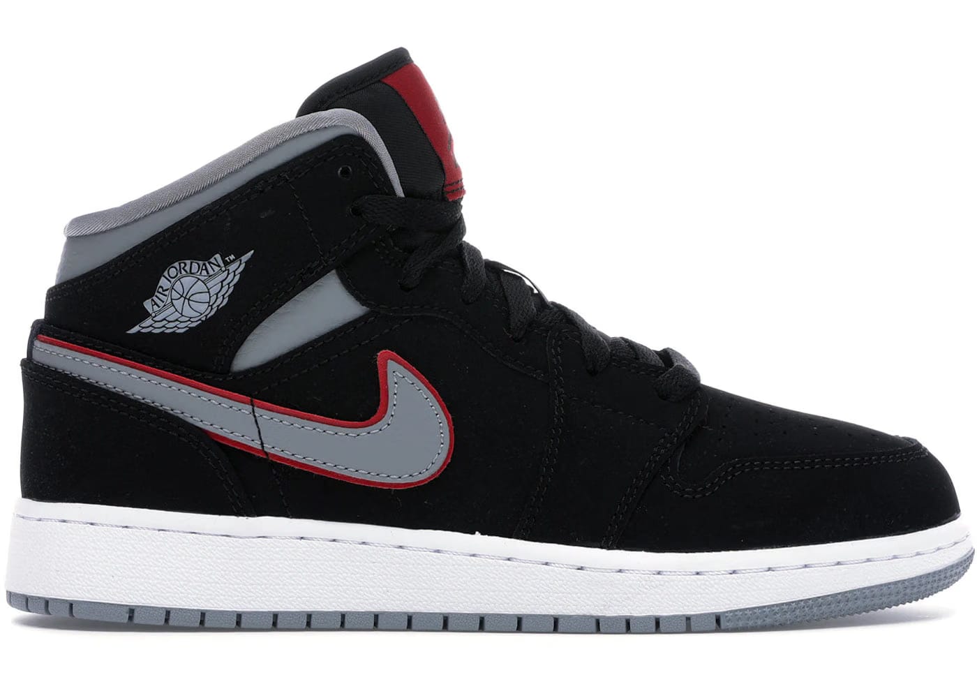 Jordan 1 Mid Black Particle Grey Gym Red Gs