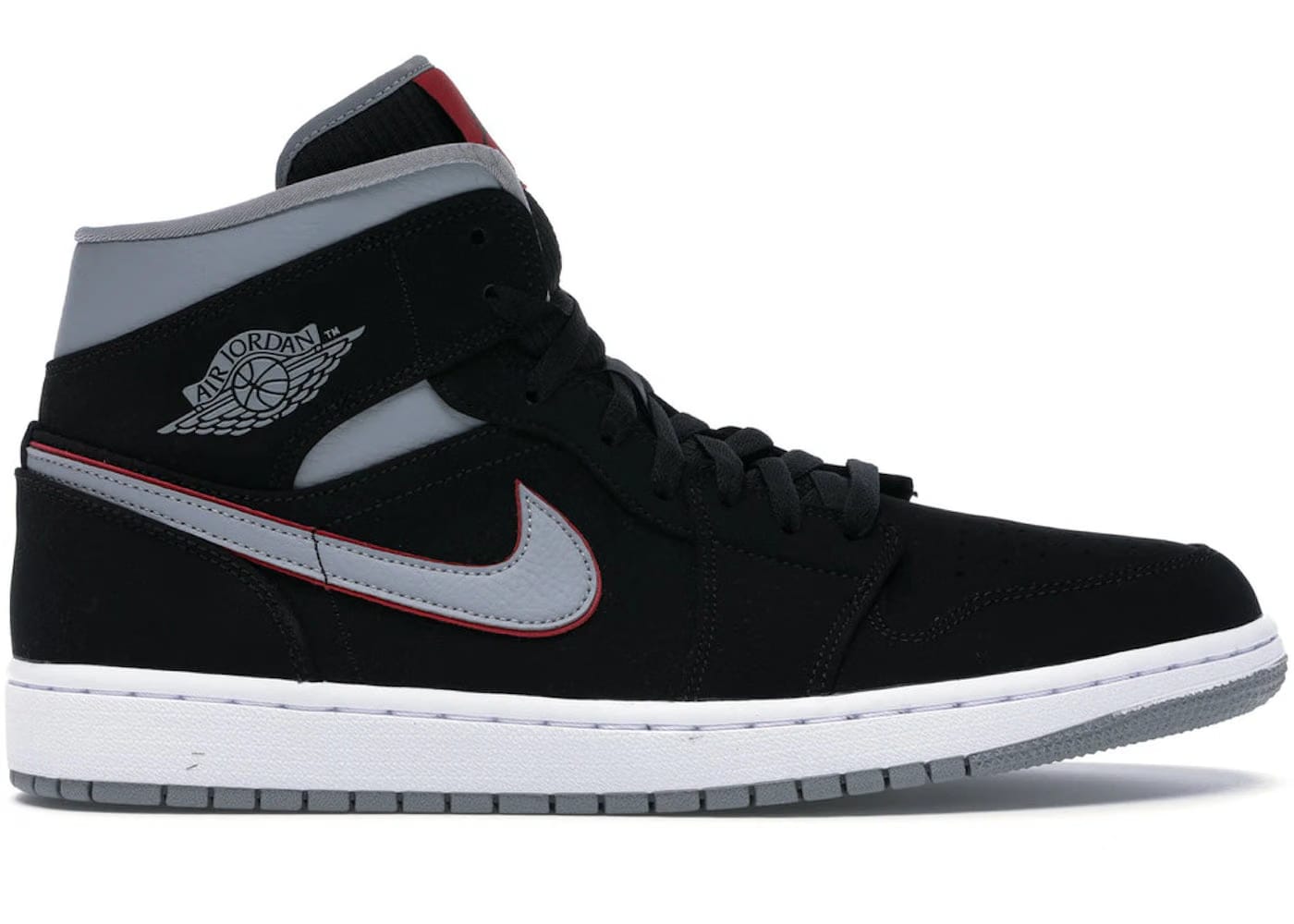 Jordan 1 Mid Black Particle Grey Gym Red